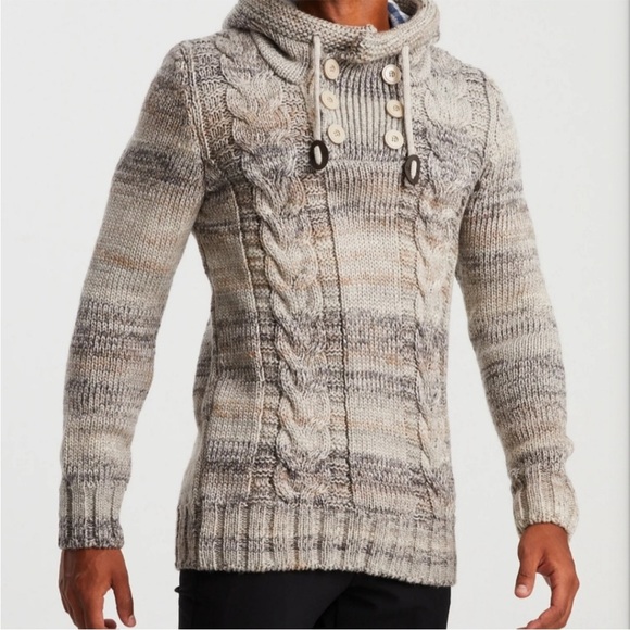 Leif Nelson Men’s Hooded Knit Sweater Size Medium Drawstring Pullover - Picture 2 of 9